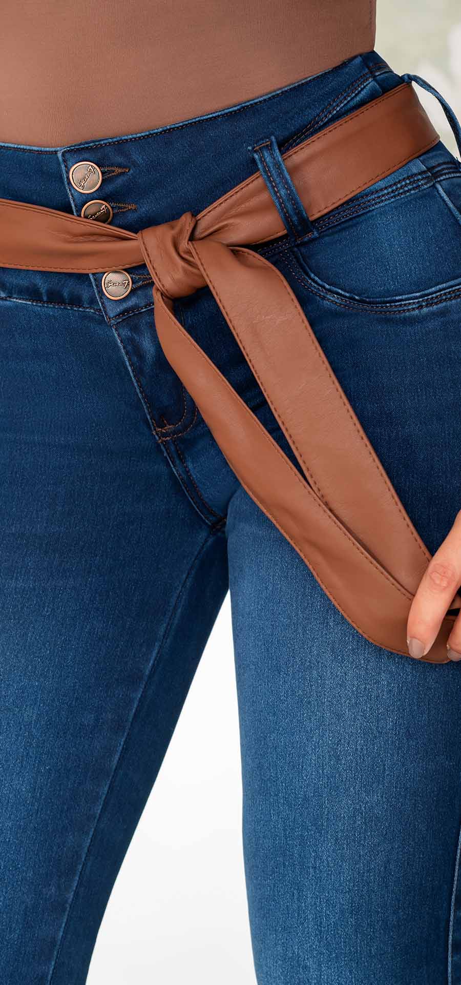 Ref. 700-1710 Peach skin fabric tube jeans. Medium blue tone.