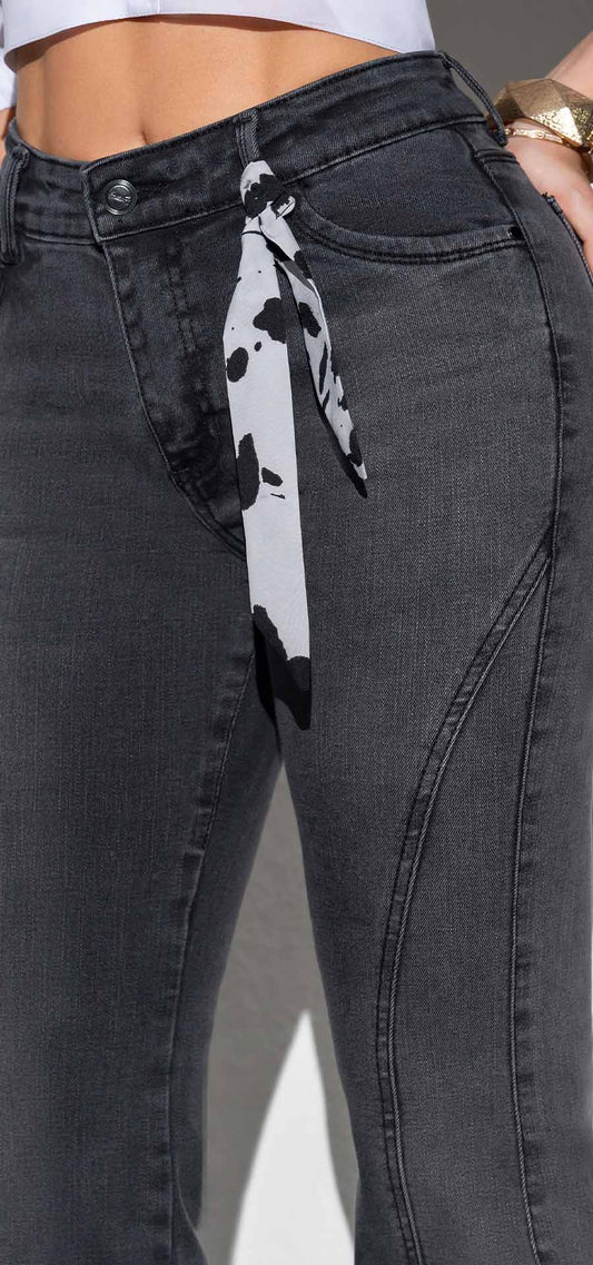 Ref. 700-1730 Jeans bota campana. Tiro alto 1 botón. Tono gris
