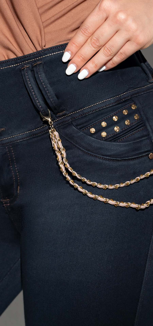 Ref. 700-1734 Jeans bota tubo. Pretina alta control abdomen. Tono azul oscuro