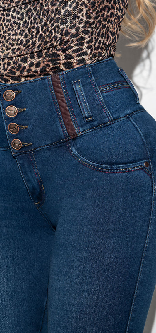 Ref. 700-1739 Jeans bota tubo. Pretina alta control abdomen. Tono azul oscuro