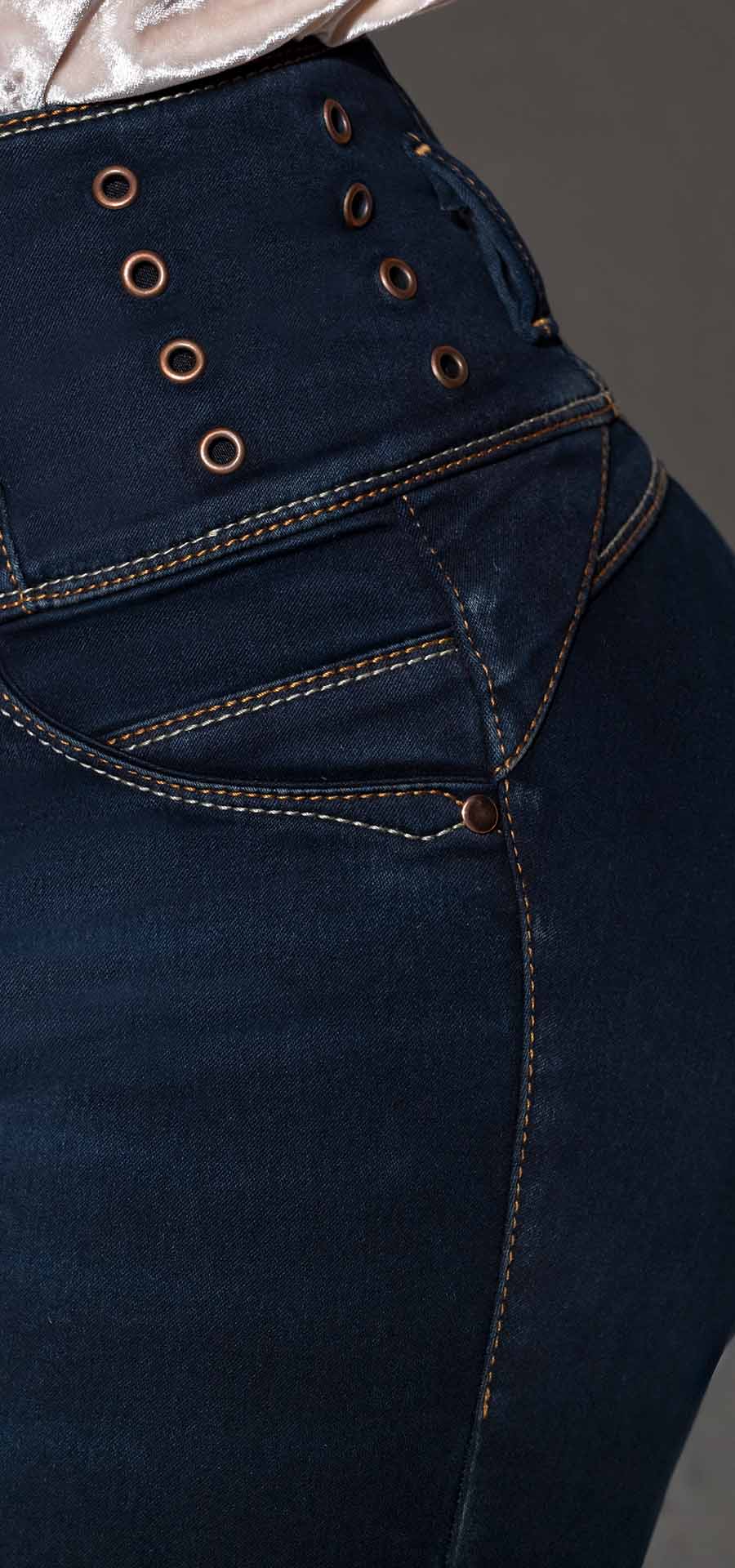 Ref. 700-1745 Jeans bota recta. Pretina alta control abdomen. Tono azul oscuro