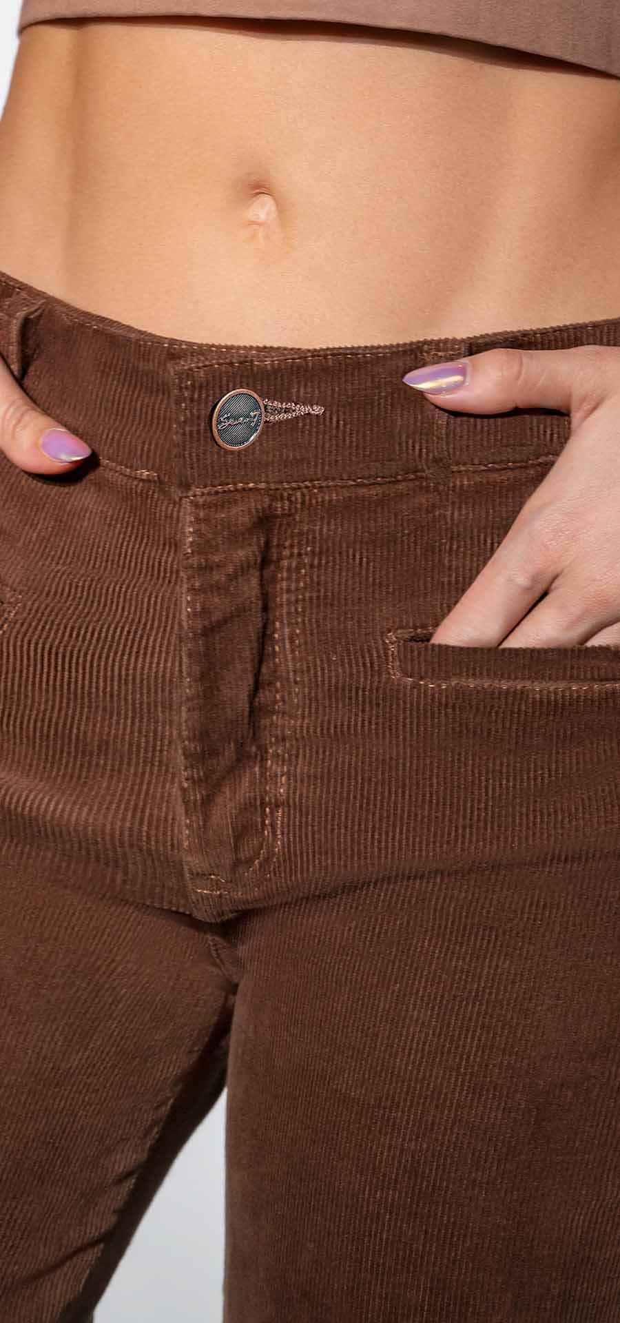 Ref. 700-1747 Pantalón Palazzo. Tiro alto 1 botón. Pana chocolate