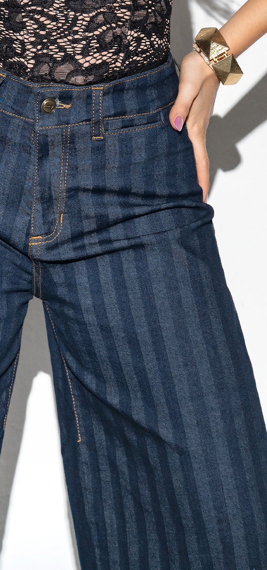Ref. 700-1748 Jeans palazzo. Tiro alto 1 botón. azul oscuro