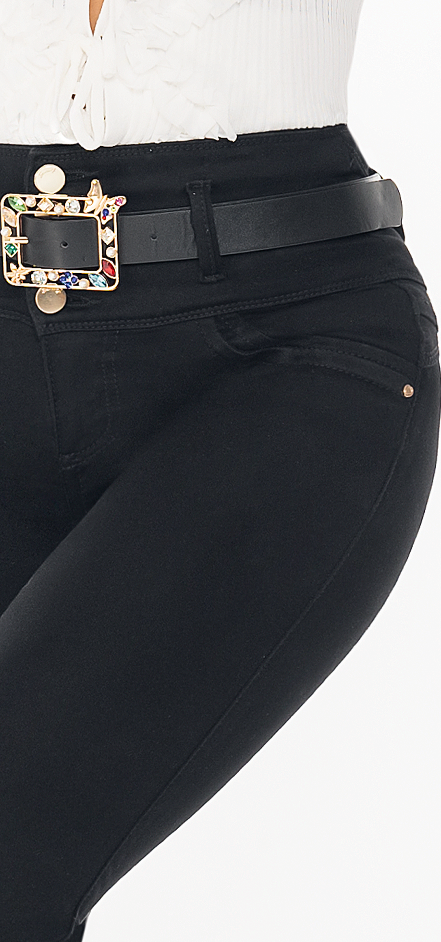Ref. 700-1783 Jeans bota recta. Pretina alta control abdomen. Tono negro