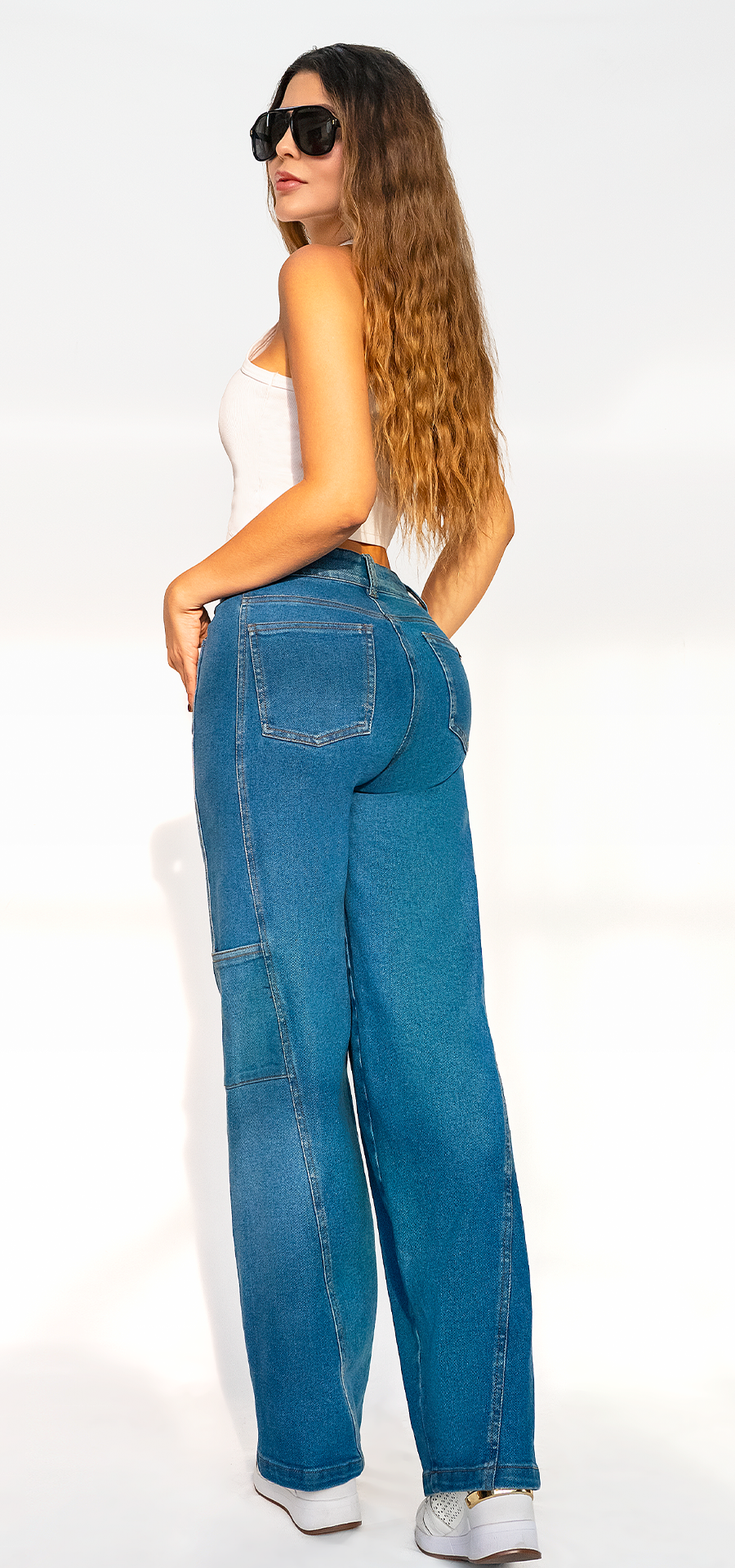 Ref. 700-1797 Jeans palazzo. Tiro alto 1 botón. azul medio