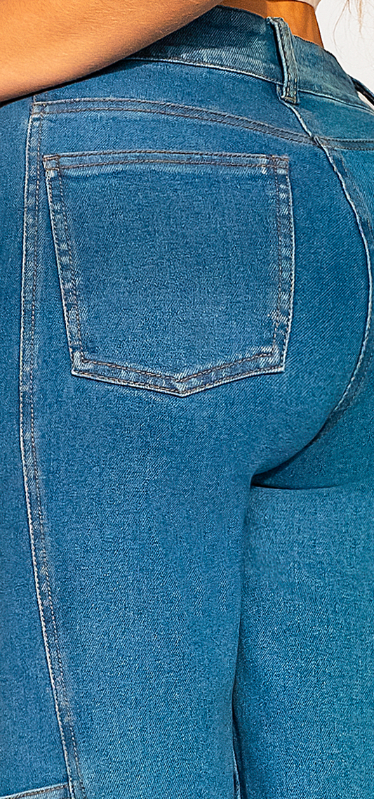 Ref. 700-1797 Jeans palazzo. Tiro alto 1 botón. azul medio