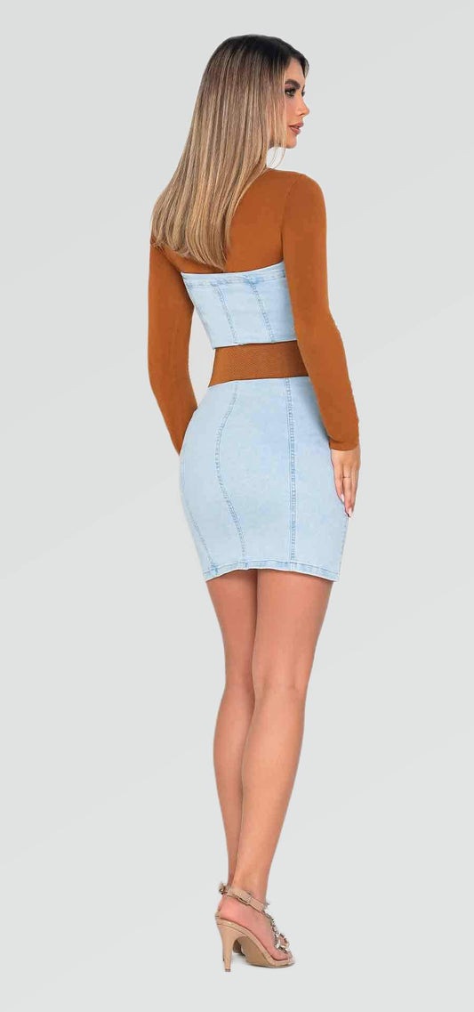 Vestido Strapless Corto en Denim con Cinturón Ref. 700-1847