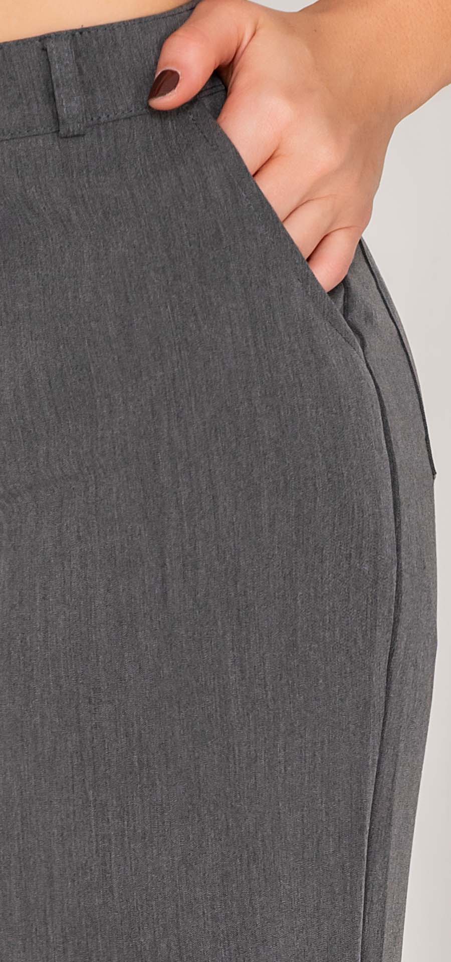 Ref. R-001 Pantalón Palazzo. Tiro alto 1 botón. Lino liviano rígido. Tono gris medio