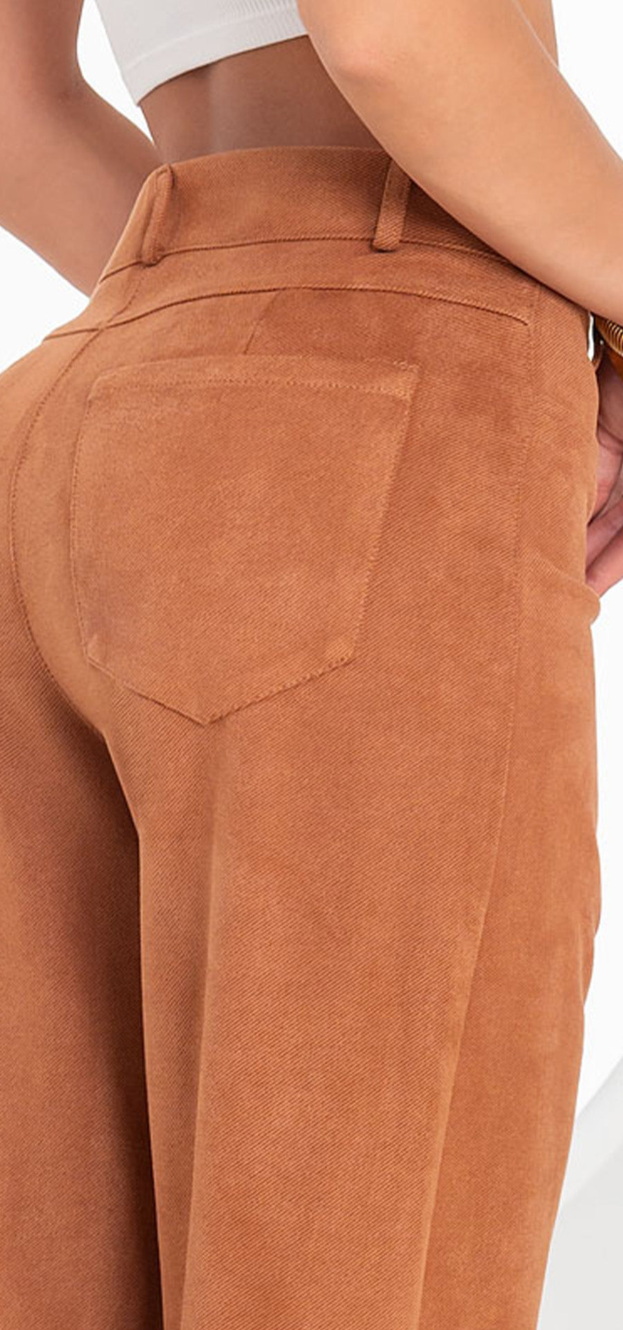 Ref. R-030 Pantalón Palazzo. Tiro alto 1 botón. Lino liviano rígido. Tono ladrillo