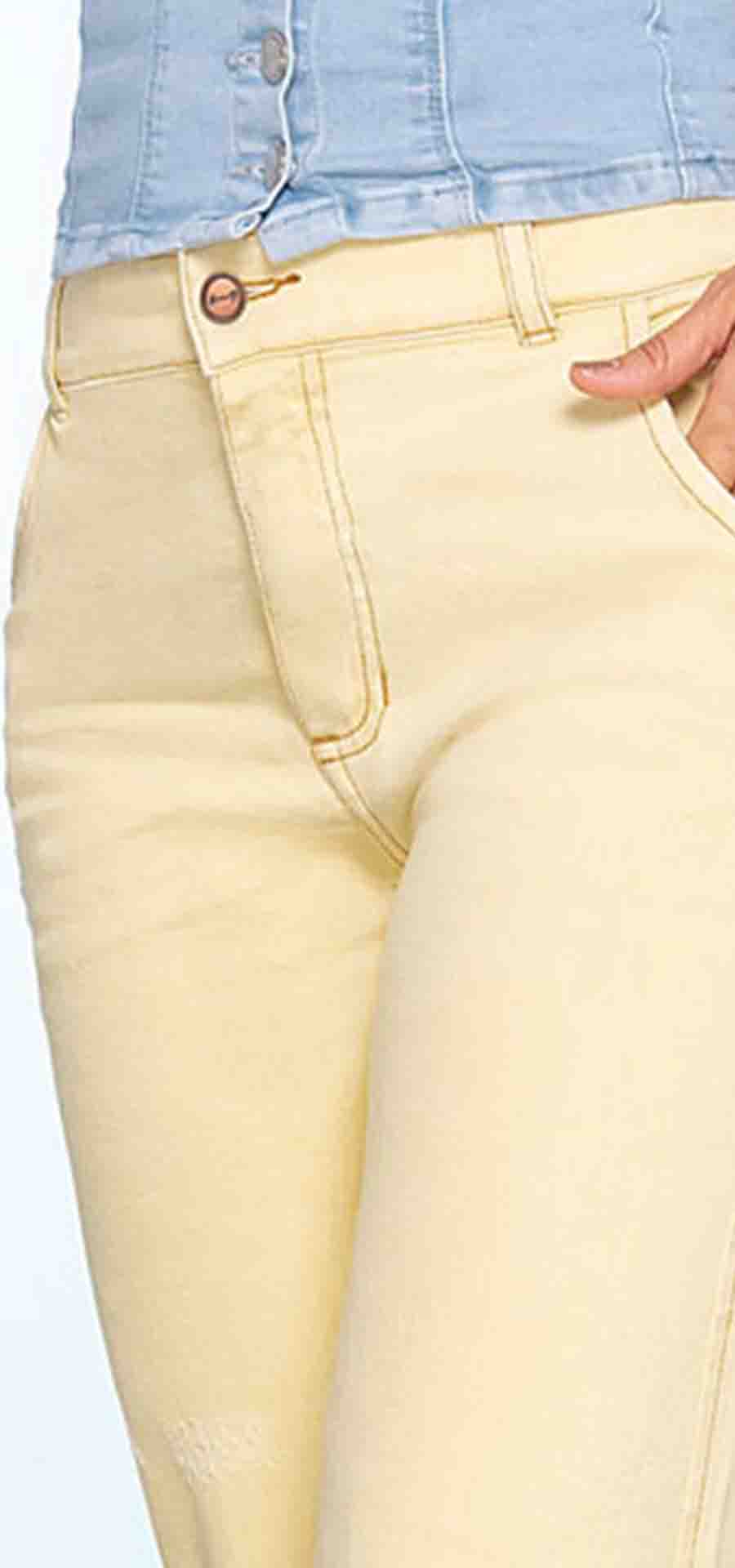 Ref. 700-1524 Jeans palazzo. Tiro alto 1 botón. Tono amarillo