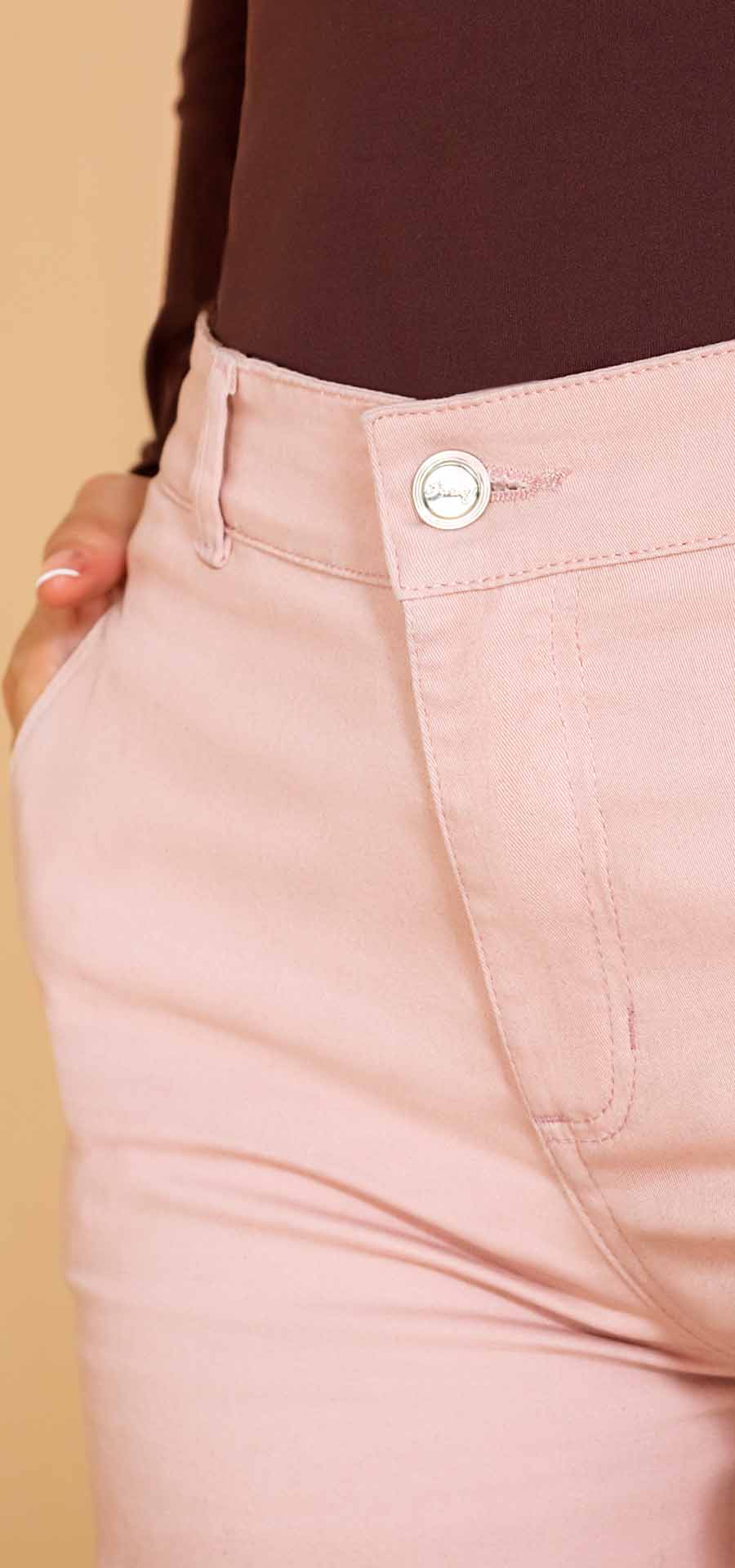 Ref. 700-1638 Jeans palazzo. Tiro alto 1 botón. Tono palo de rosa