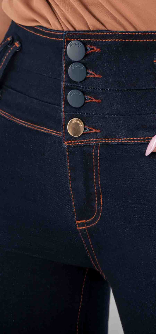 Ref. 700-1768 Jeans bota recta. Pretina alta control abdomen. Tono azul oscuro