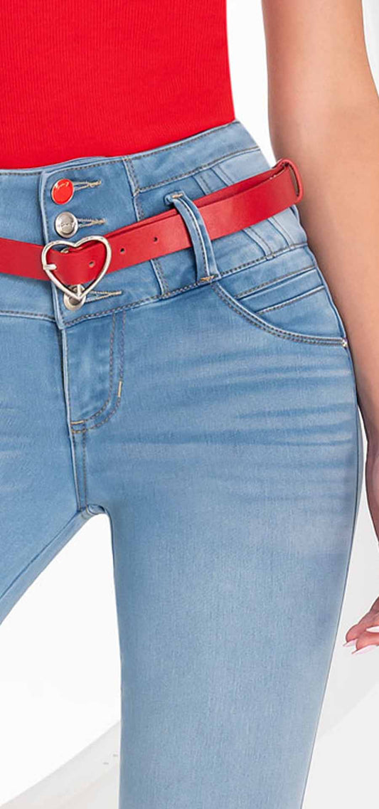 Ref. 700-1757 Jeans bota tubo. Pretina alta control abdomen. Tono azul claro