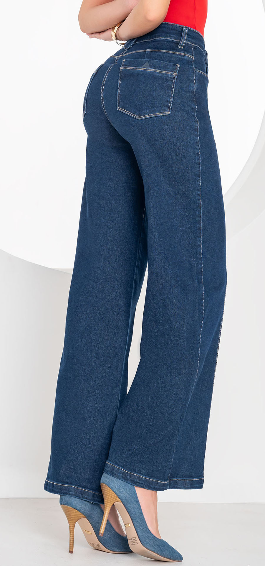 Ref. 700-1771 Jeans palazzo. Tiro alto 1 botón. azul oscuro