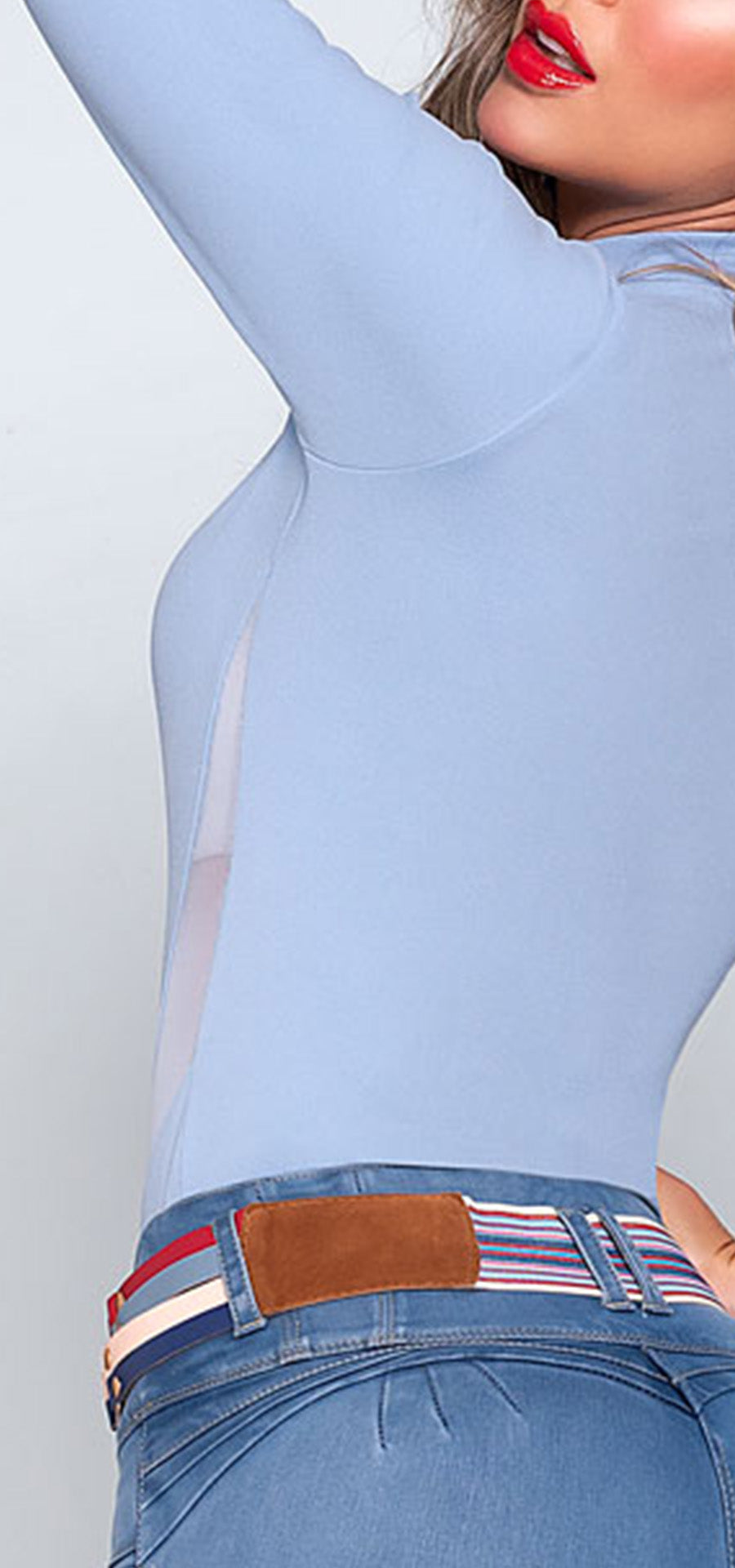 Body manga larga. Tono azul bebe. Ref. F-066