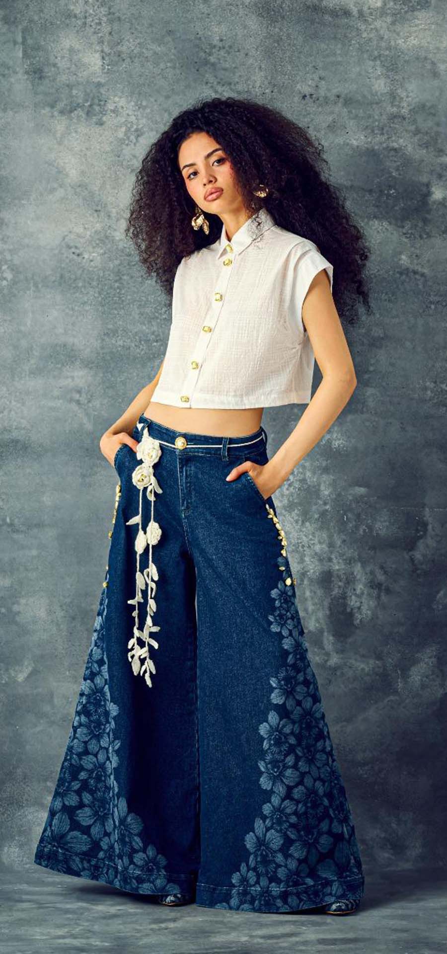 Ref. BFW-031 Jeans Palazzo Orquídea Mariposa. Composición 98/2