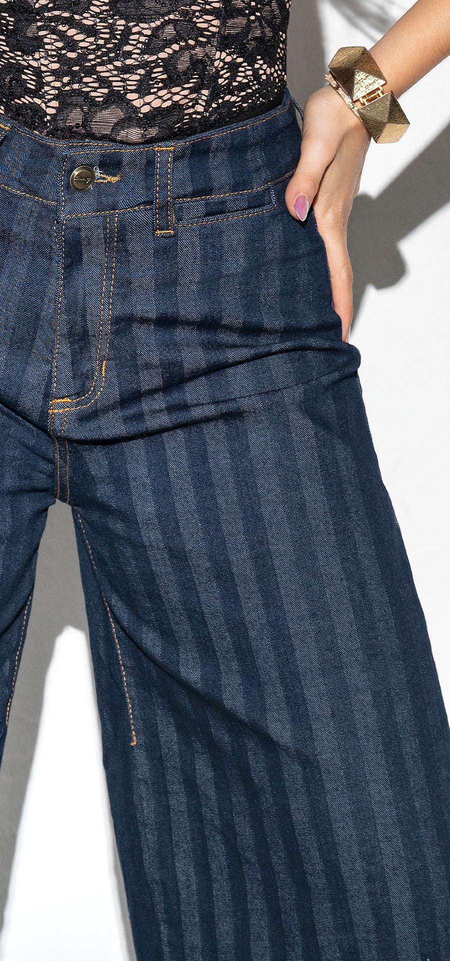 Ref. 700-1748 Jeans palazzo. Tiro alto 1 botón. azul oscuro