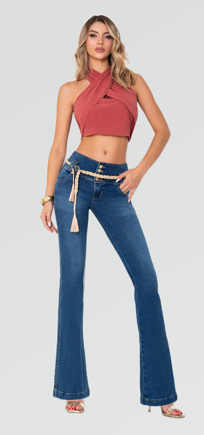 Ref. 700-1787 Bootcut jeans. High-waisted tummy control. Medium blue wash