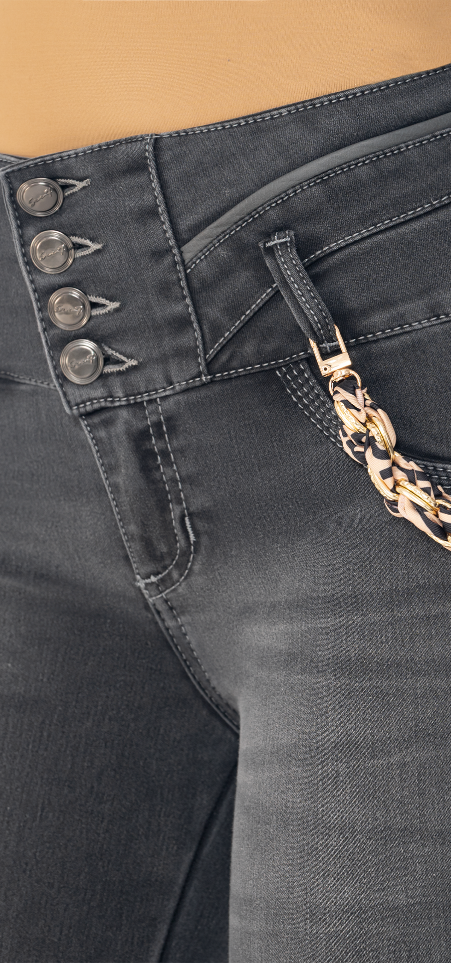 Ref. 700-1792 Tube-cut jeans. High waist tummy control. Gray tone.