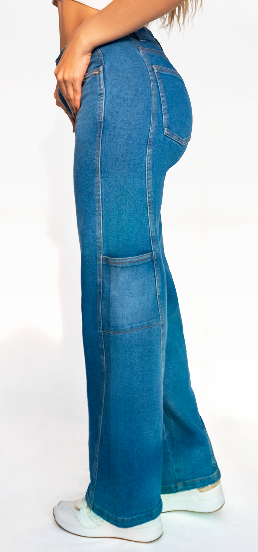 Ref. 700-1797 Jeans palazzo. Tiro alto 1 botón. azul medio