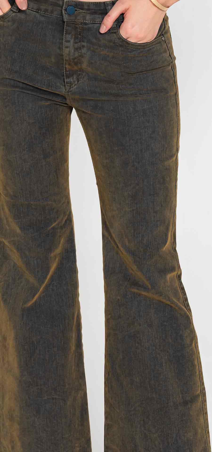 Ref. 700-1813 Jeans palazzo semirigido. Tiro alto 1 botón. denim gamuzado con desgastes