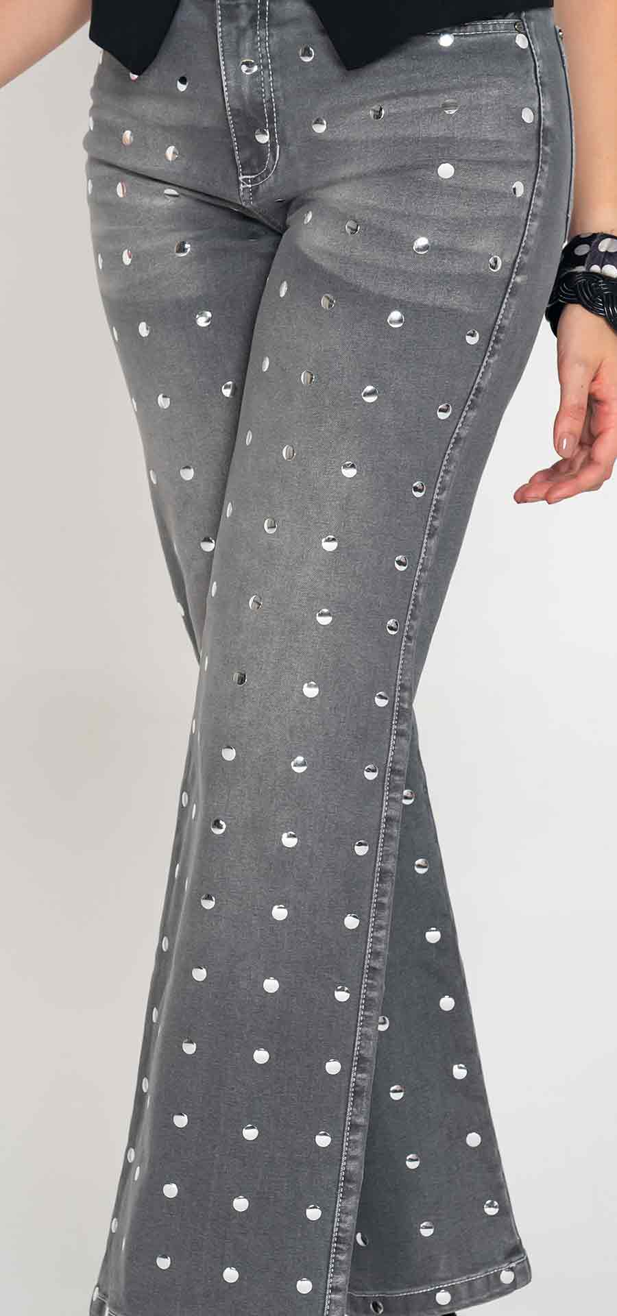 Ref. 700-1807 Palazzo jeans. High-waist, 1 button. Light grey