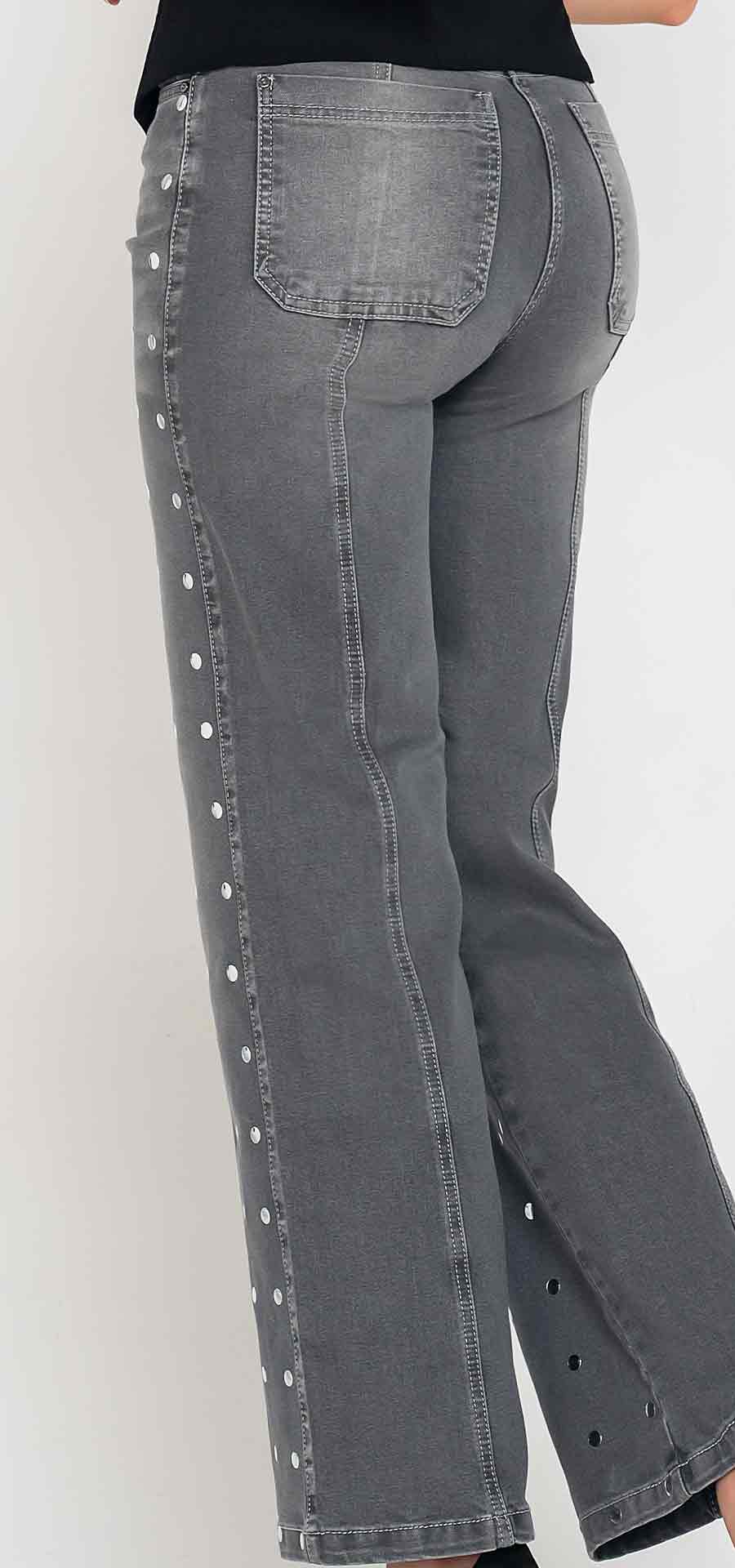 Ref. 700-1807 Palazzo jeans. High-waist, 1 button. Light grey