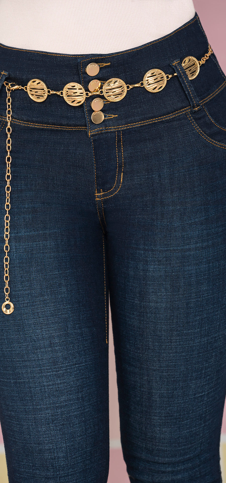 Ref. 700-1866 Jeans bota tubo. Pretina alta control abdomen. Tono azul oscuro