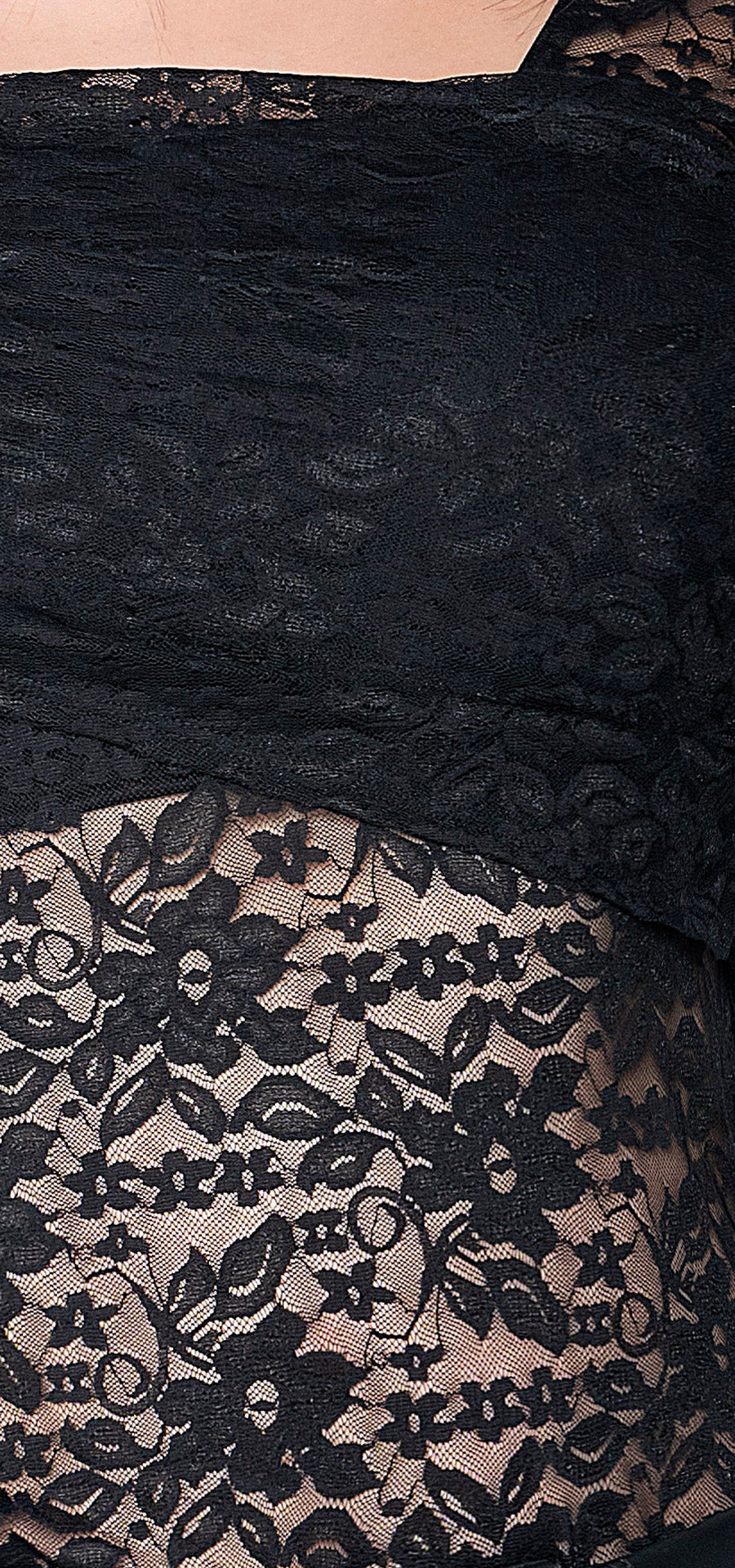 Ref. F-072 Body semiajustado de encaje y manga larga. Tono negro