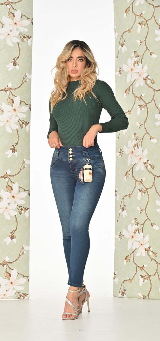 Jeans bota tubo tobillero, faja interna, alto control de abdomen, levantacola.