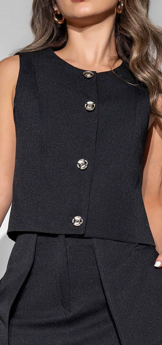 Ref. R-020 Chaleco semi ajustado. Material Lino liviano. Tono negro