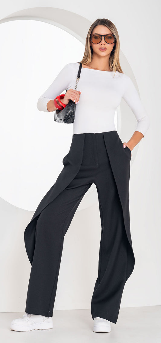 Ref. R-019 Pantalón Palazzo tiro alto 1 botón. Material lino liviano. Tono negro