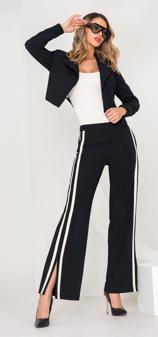 Ref. R-031 Pantalón Palazzo. Tiro alto 1 botón. Lino liviano rígido. Tono negro