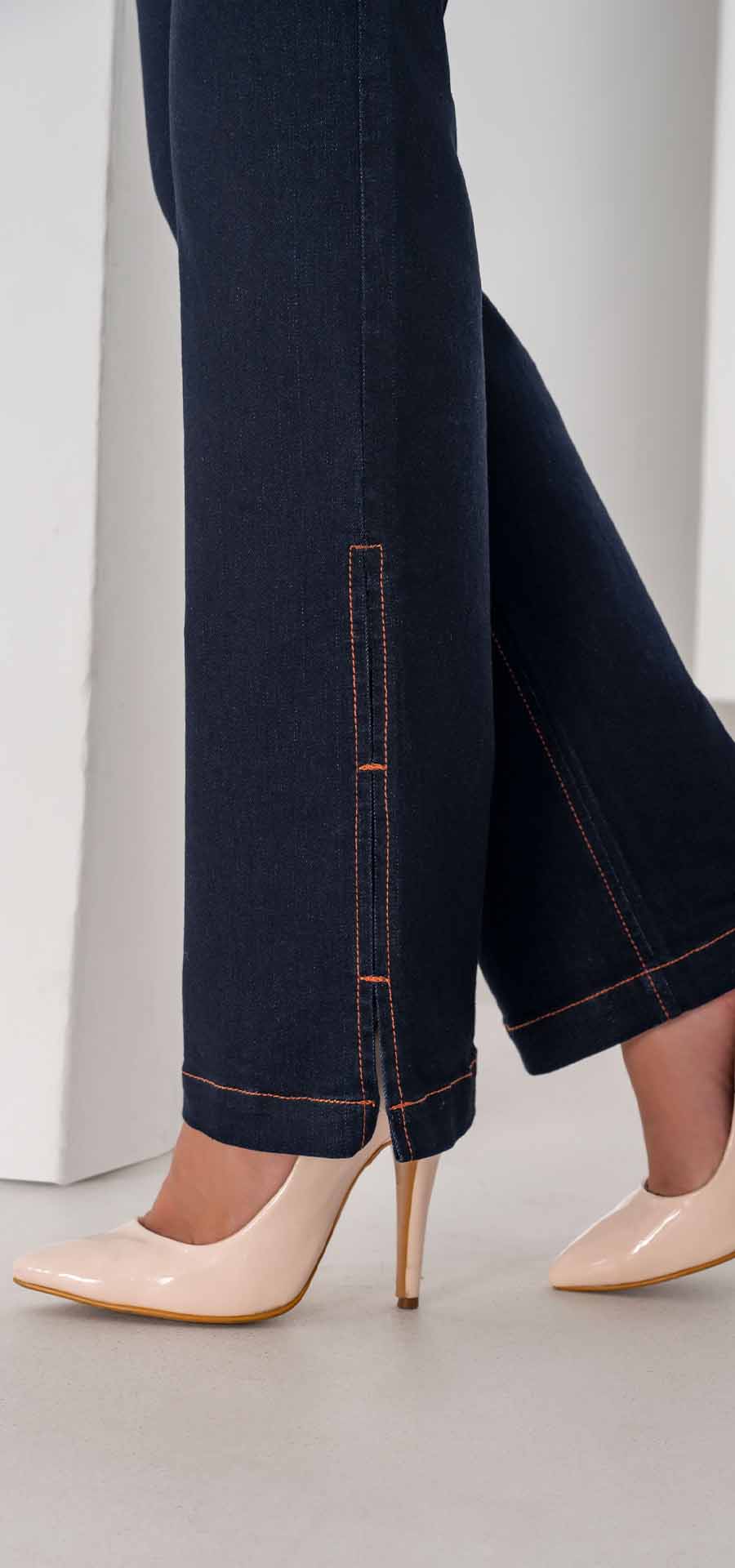 Ref. 700-1768 Jeans bota recta. Pretina alta control abdomen. Tono azul oscuro