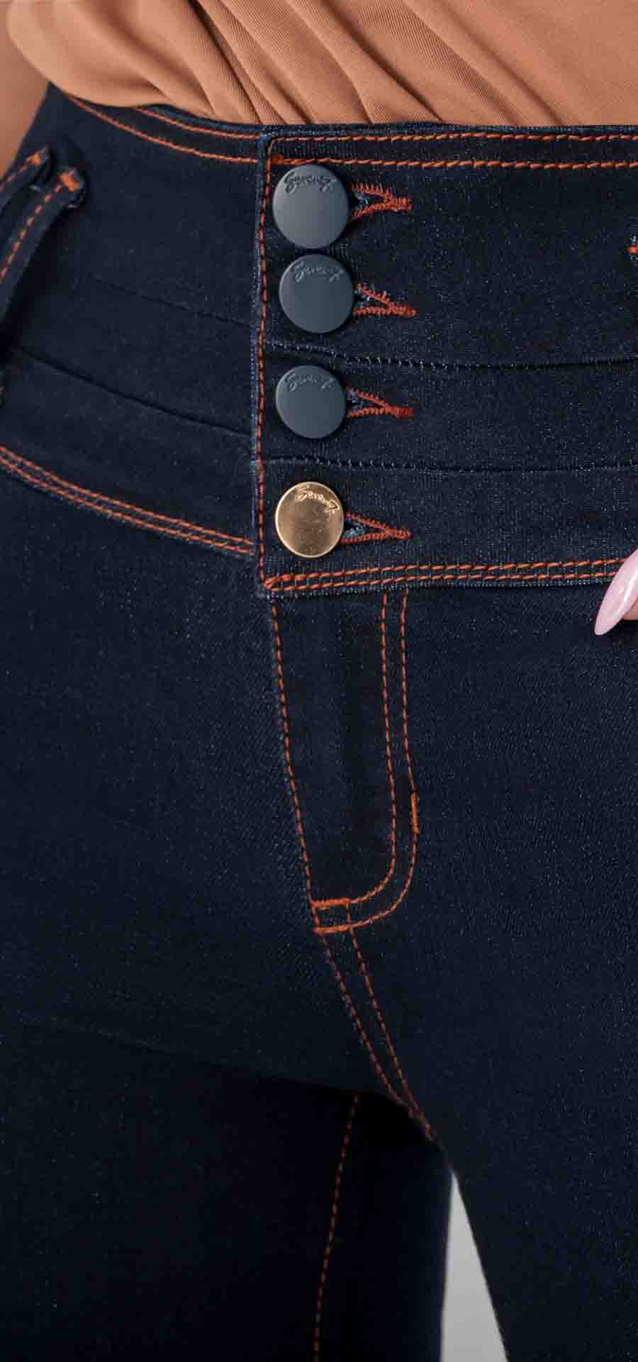 Ref. 700-1768 Jeans bota recta. Pretina alta control abdomen. Tono azul oscuro