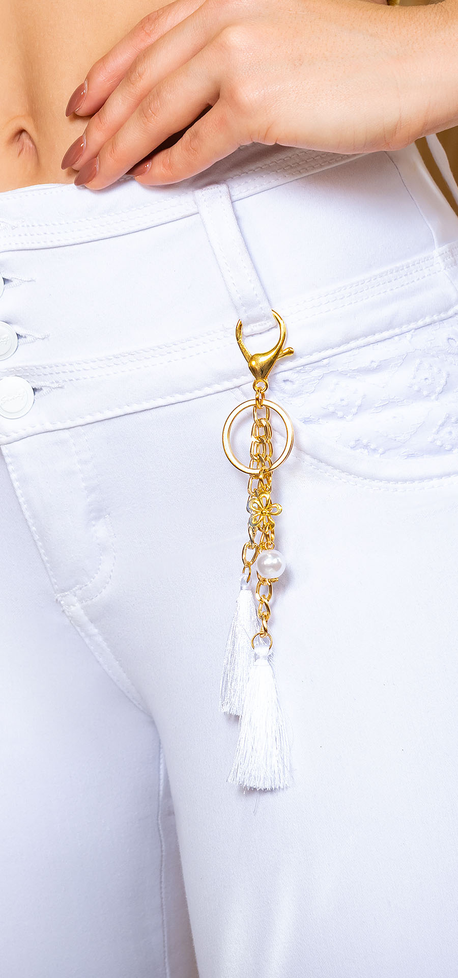 Ref. 700-1695 Jeans bota tubo. Pretina alta control abdomen. Tono blanco