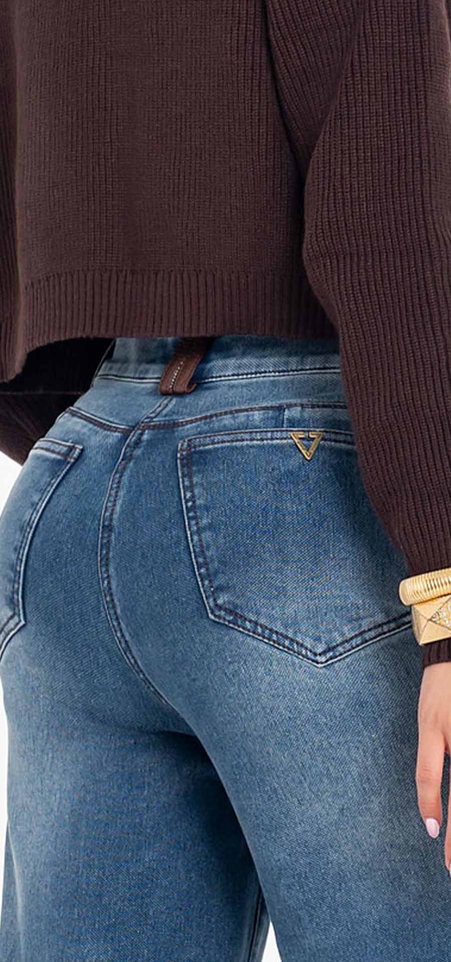 Ref. 700-1774 Jeans palazzo. Tiro alto 1 botón. azul medio