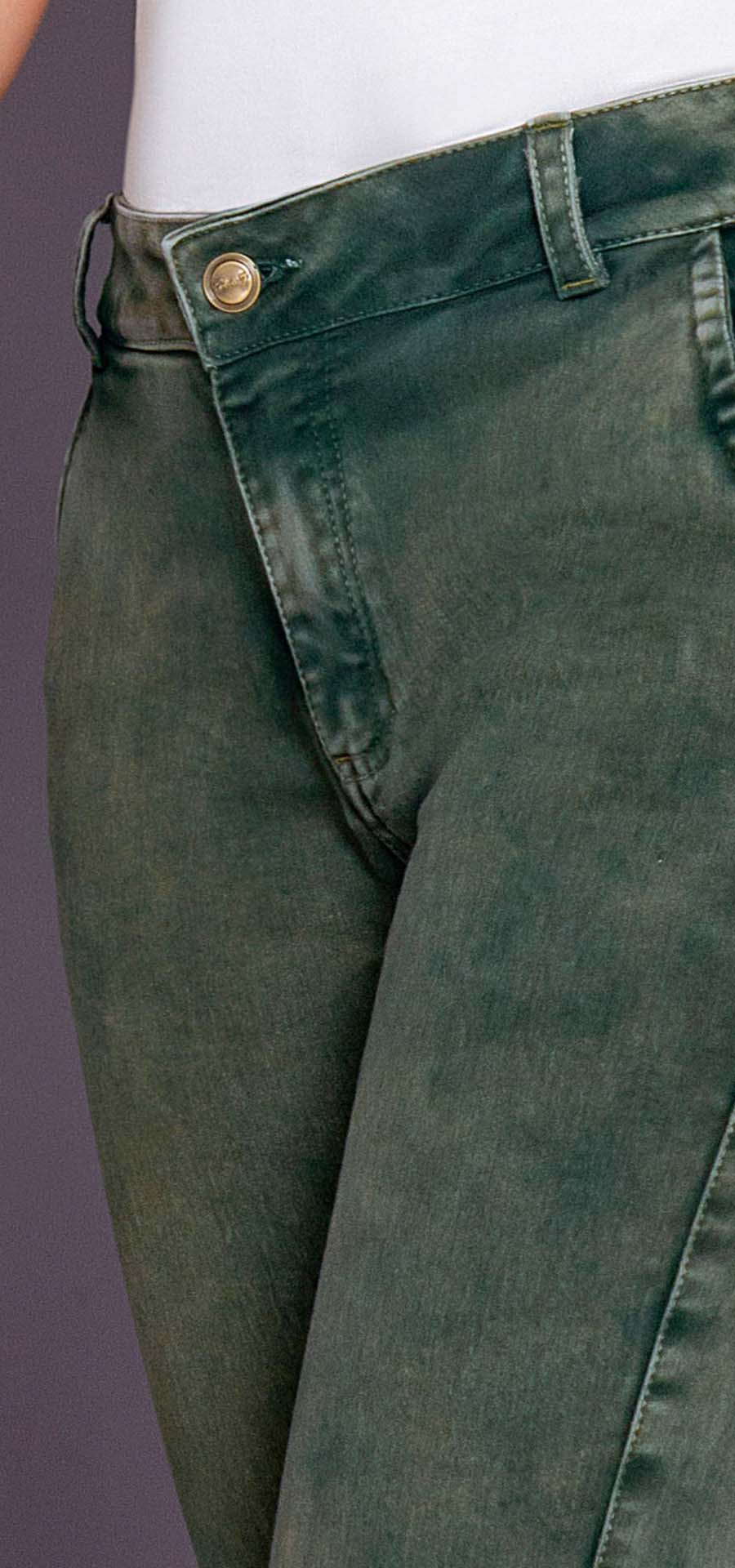 Ref. 700-1499 Jeans palazzo. Tiro alto 1 botón. Tono verde militar