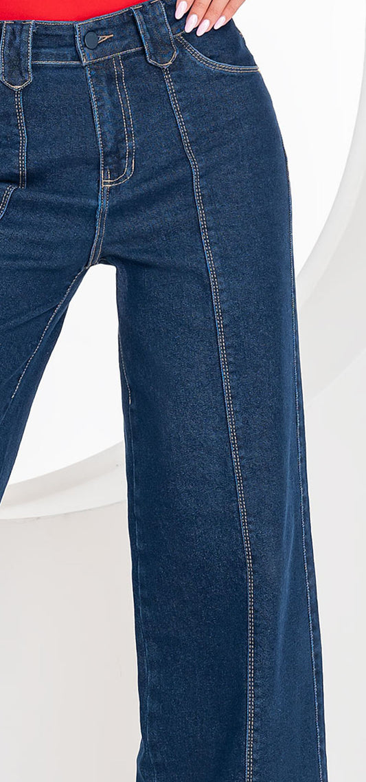 Ref. 700-1771 Jeans palazzo. Tiro alto 1 botón. azul oscuro