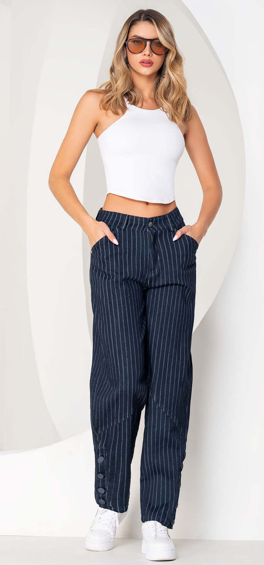 Ref. 700-1772 Jeans palazzo. Tiro alto 1 botón. azul oscuro