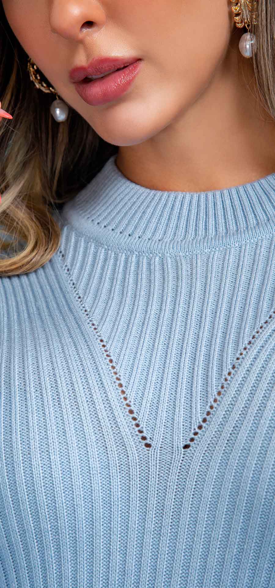 Ref. P-492 Saco suelto tejido. Tono azul bebe