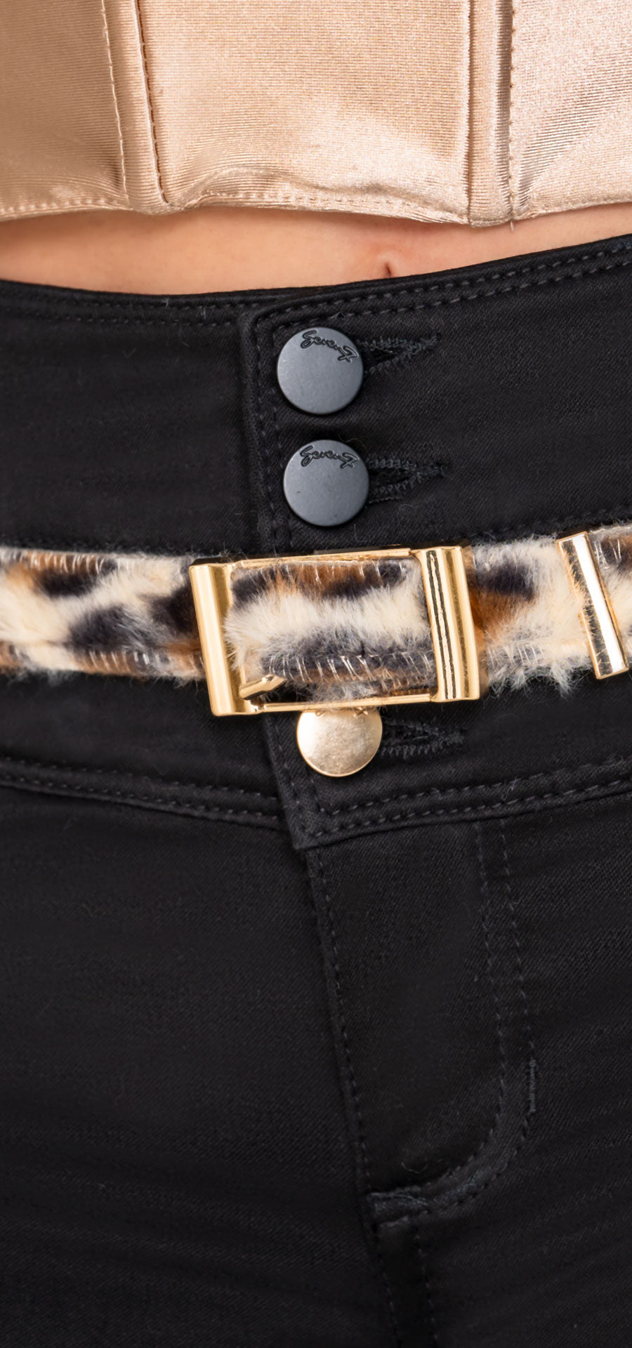 Jean Skinny Negro con Cinturón Animal Print – Ref. 700-1884, vista 2