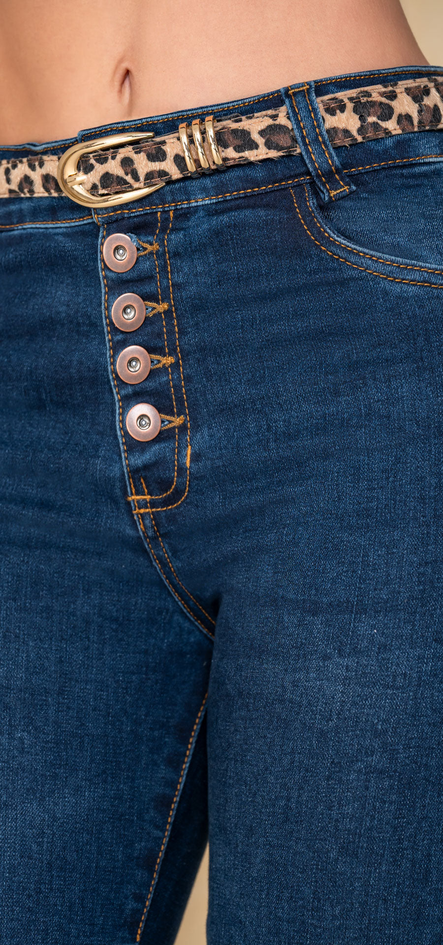 Jean Skinny Índigo Medio Oscuro con Cinturón Animal Print – Ref. 700-1911, vista 3