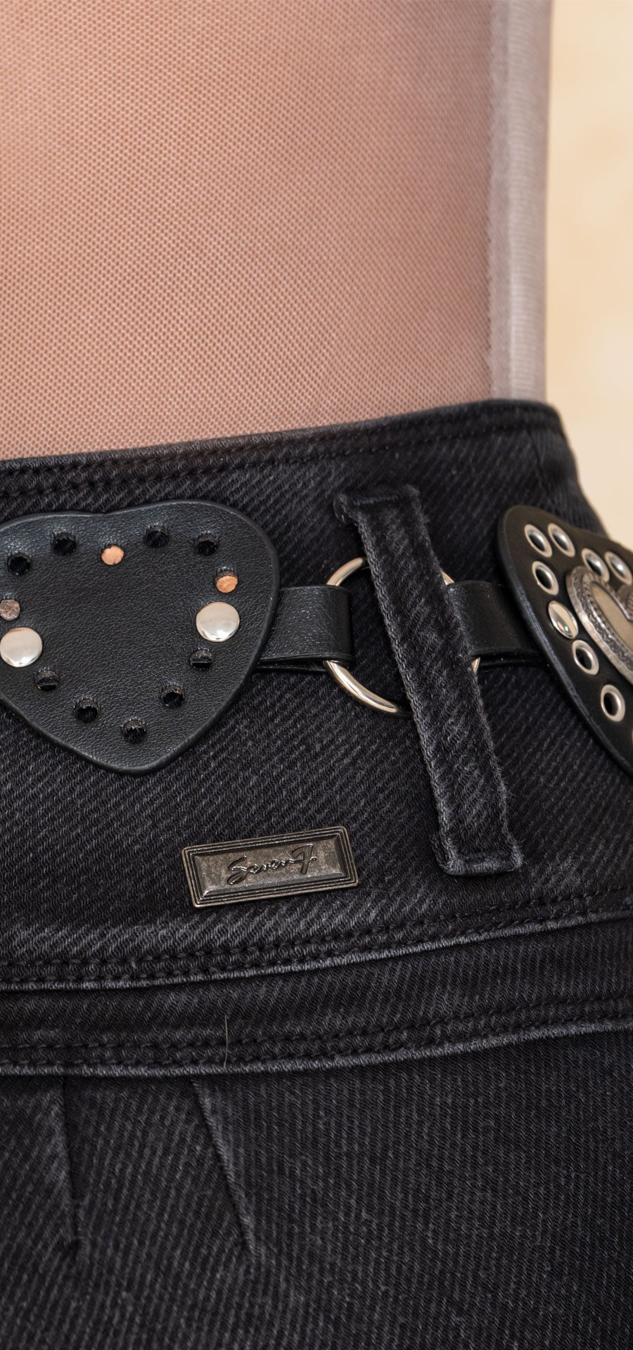Jean Skinny Gris Oscuro Jacquard con Cinturón de Taches – Ref. 700-1912, vista 4