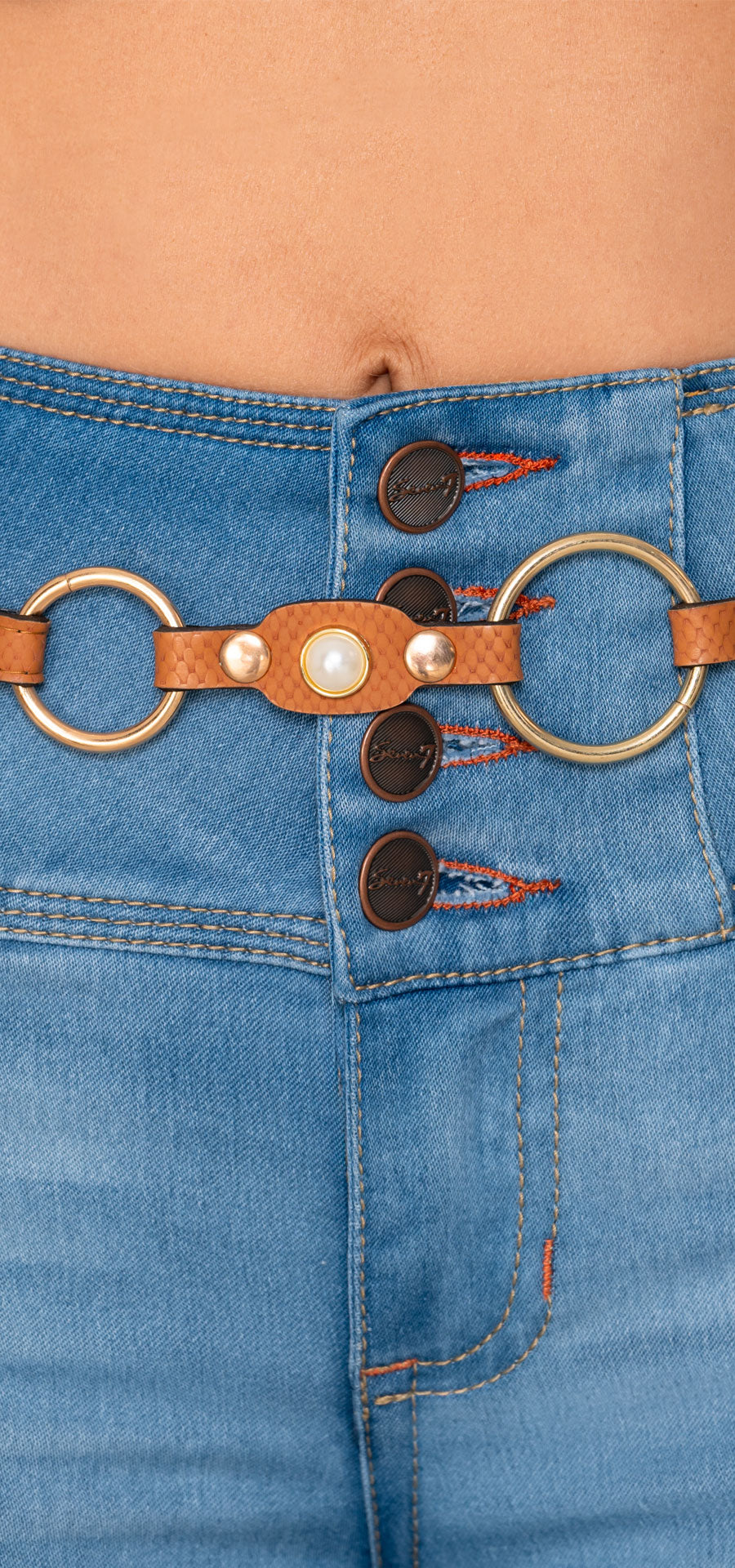 Jean Skinny Índigo Claro con Cinturón Camel – Ref. 700-1914, vista 3