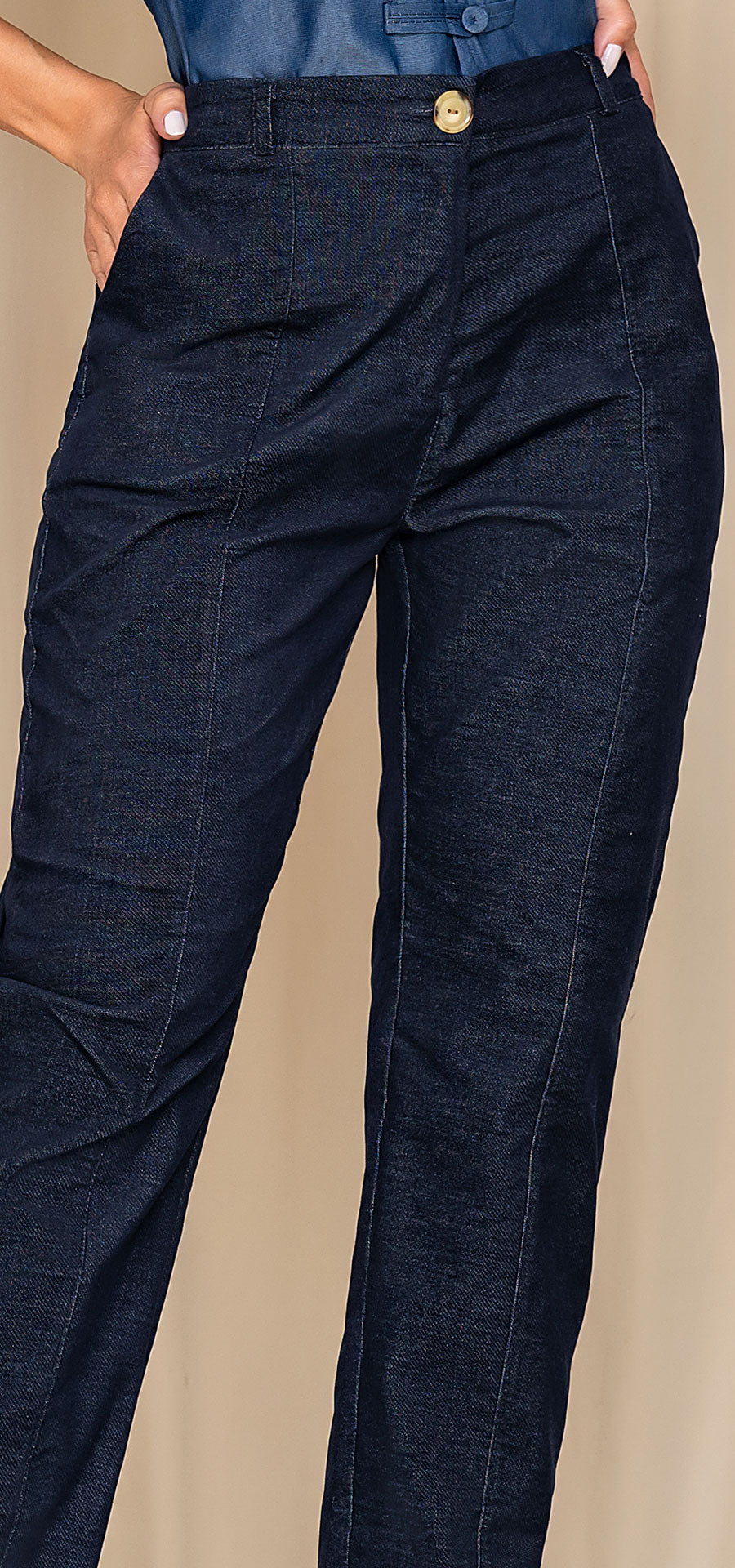 Pantalón Recto Tipo Sastre Índigo Industrial Gamuzado – Ref. R.043, vista 3