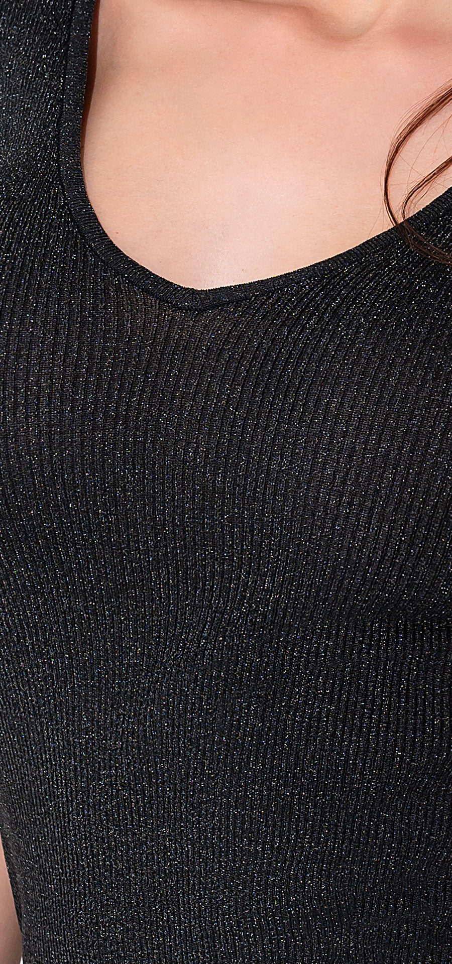 Blusa Negra con Mangas Globo y Lurex Plata – Ref. V-063, vista 2