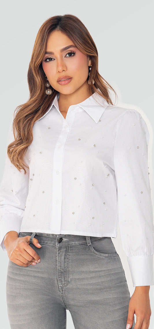 Camisa suelta manga larga. Tono blanco. Ref. V-068